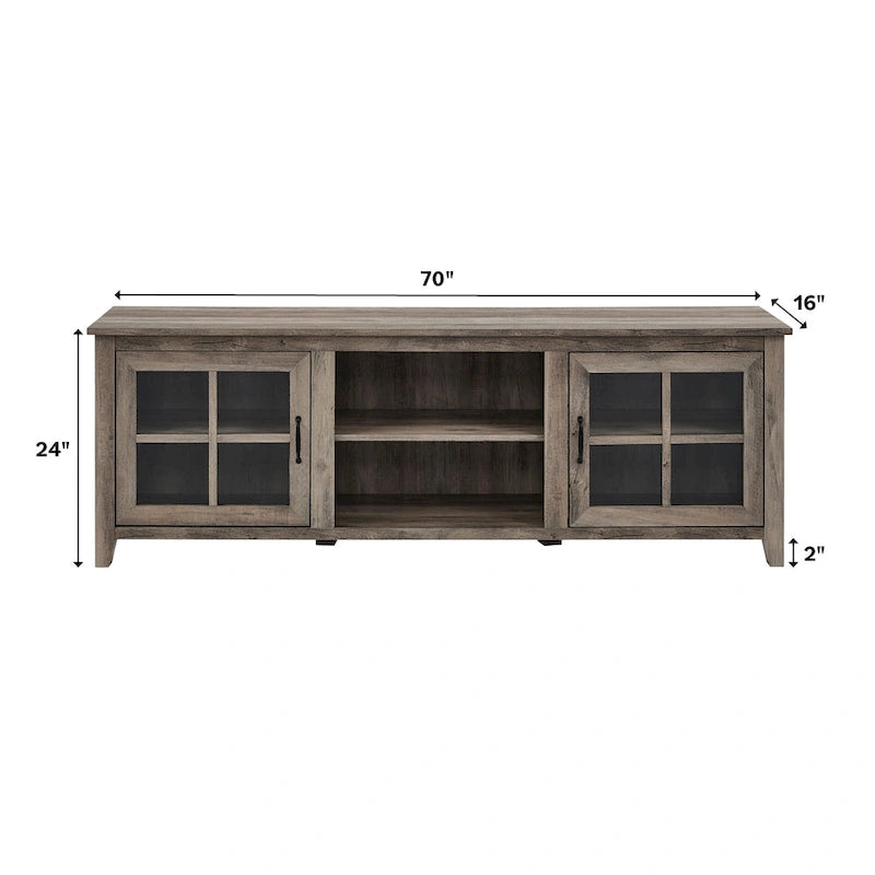 Transitional TV Stand with Windowpane Glass Doors and Adjustable Shelves
