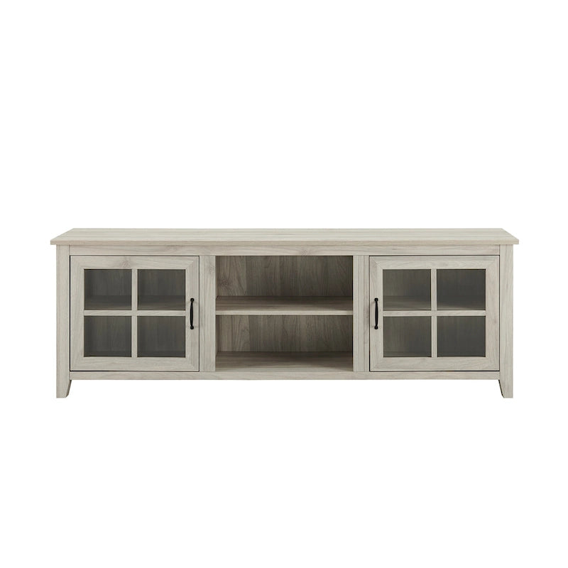 Transitional TV Stand with Windowpane Glass Doors and Adjustable Shelves