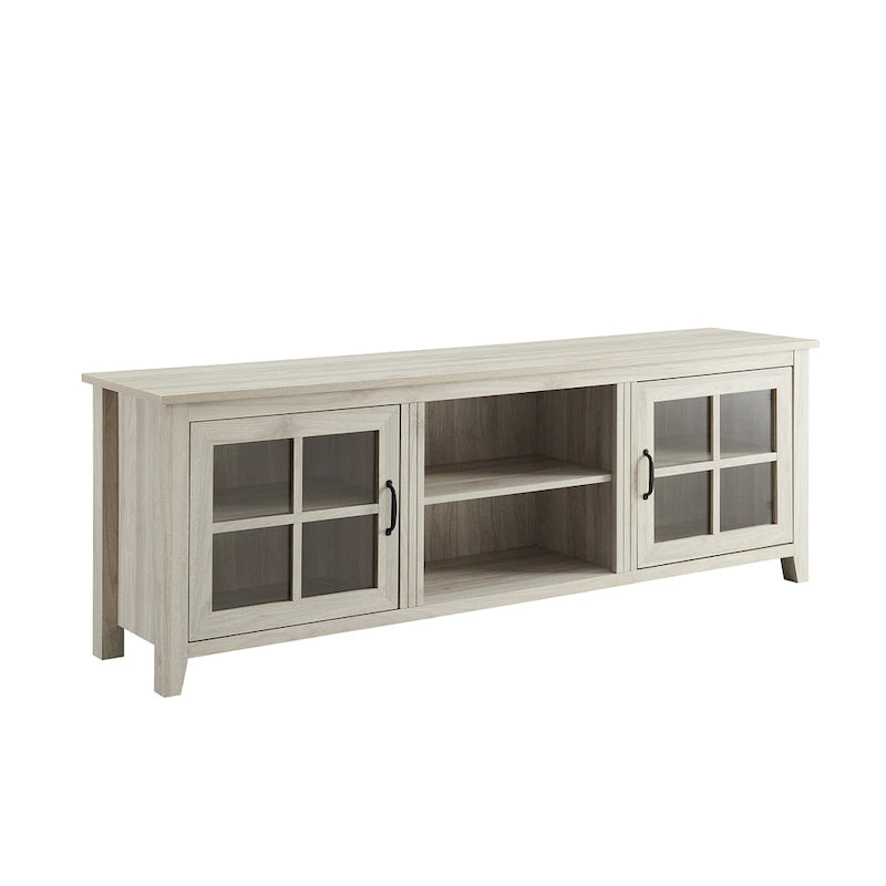 Transitional TV Stand with Windowpane Glass Doors and Adjustable Shelves