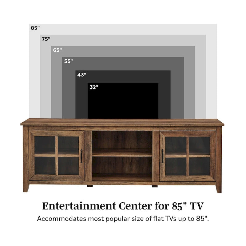 Transitional TV Stand with Windowpane Glass Doors and Adjustable Shelves
