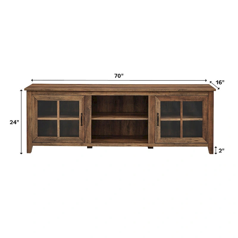 Transitional TV Stand with Windowpane Glass Doors and Adjustable Shelves