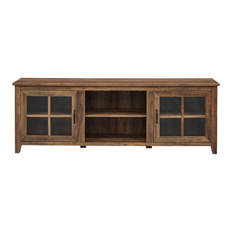 Transitional TV Stand with Windowpane Glass Doors and Adjustable Shelves