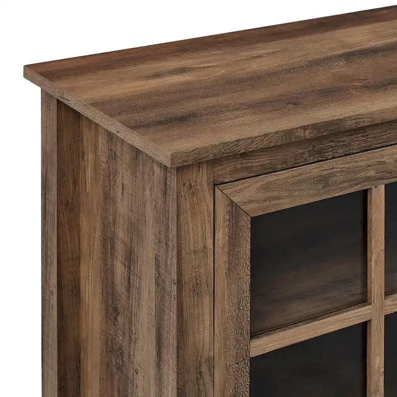 Transitional TV Stand with Windowpane Glass Doors and Adjustable Shelves