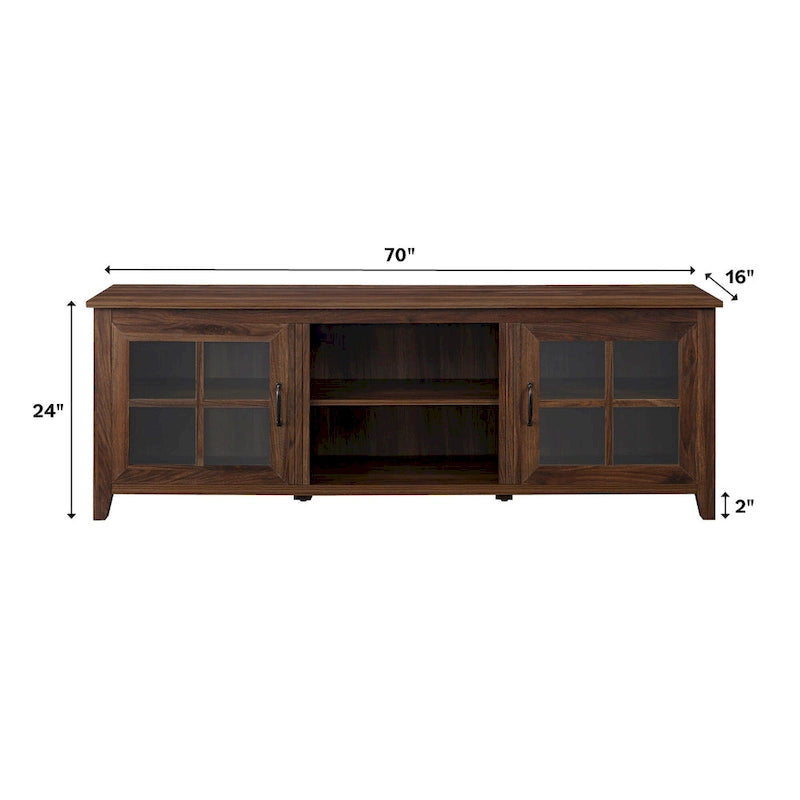 Transitional TV Stand with Windowpane Glass Doors and Adjustable Shelves