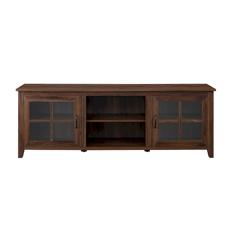 Transitional TV Stand with Windowpane Glass Doors and Adjustable Shelves