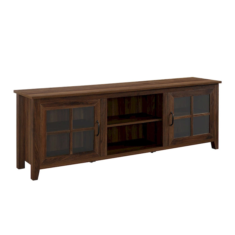 Transitional TV Stand with Windowpane Glass Doors and Adjustable Shelves