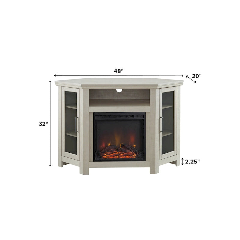 Corner Fireplace TV Stand with Glass Doors and Adjustable Shelves