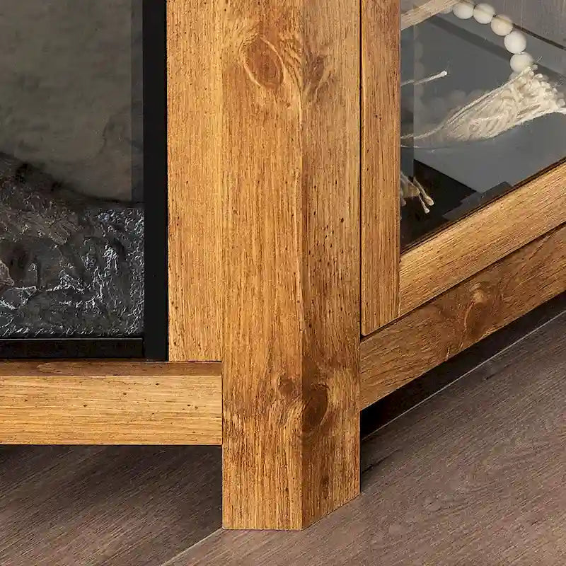 Eck-TV-Schrank mit Kamin, Glastüren und verstellbaren Ablagen