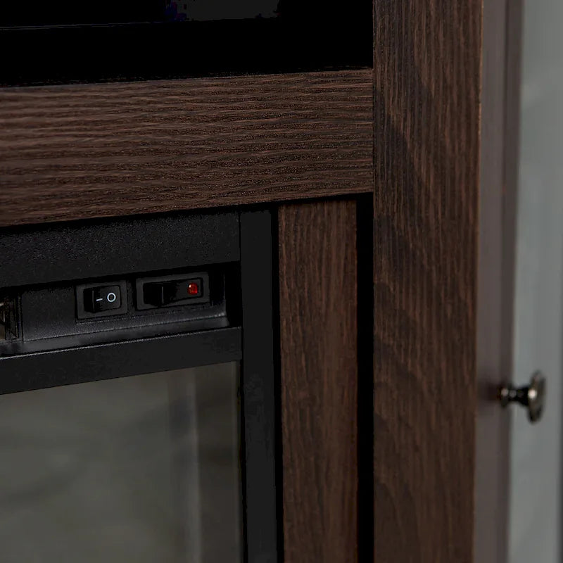 Eck-TV-Schrank mit Kamin, Glastüren und verstellbaren Ablagen