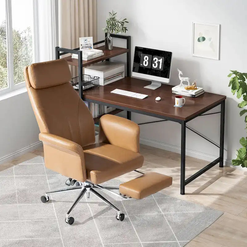 Adjustable High Back Office Chair with Armrests and Extendable Footrest