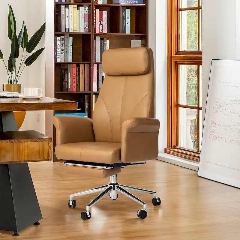 Adjustable High Back Office Chair with Armrests and Extendable Footrest