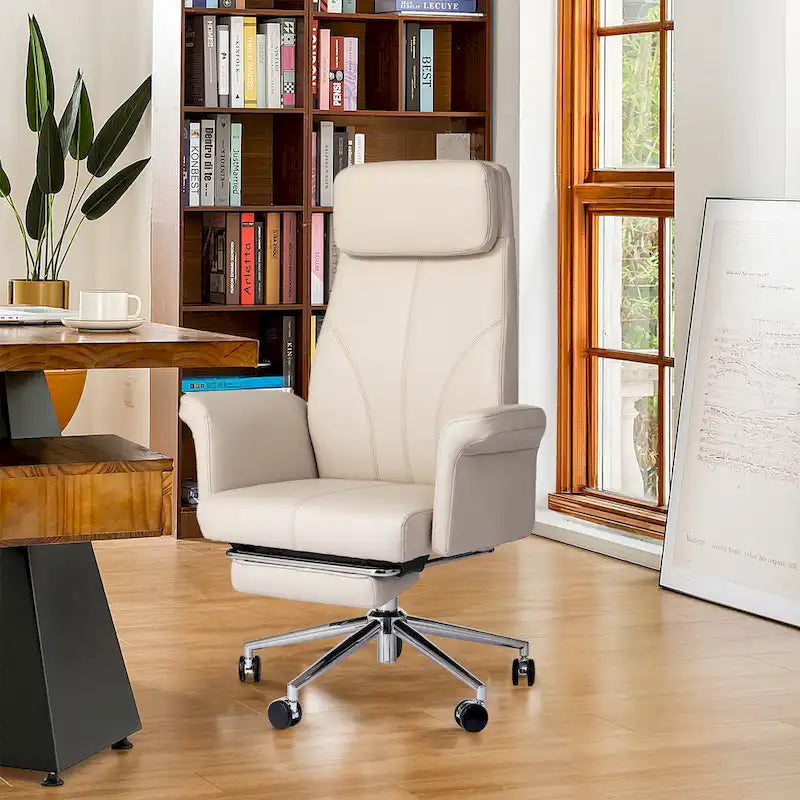 Adjustable High Back Office Chair with Armrests and Extendable Footrest