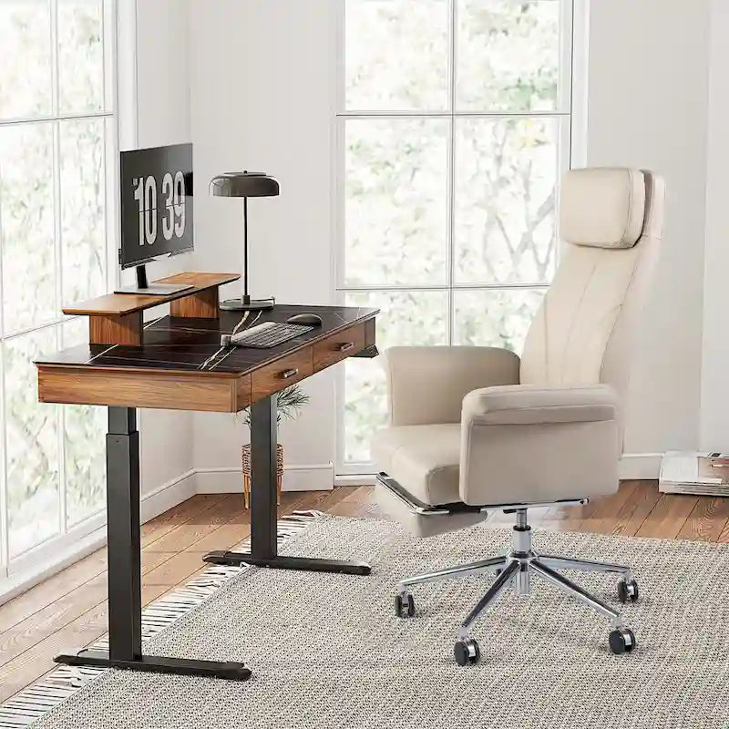 Adjustable High Back Office Chair with Armrests and Extendable Footrest