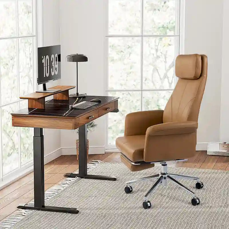 Adjustable High Back Office Chair with Armrests and Extendable Footrest
