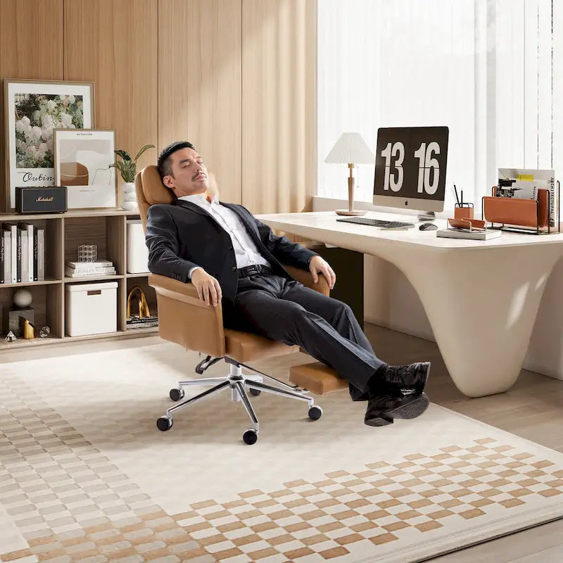 Adjustable High Back Office Chair with Armrests and Extendable Footrest