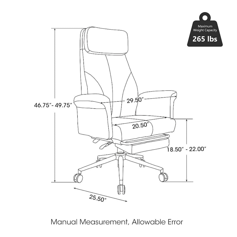 Adjustable High Back Office Chair with Armrests and Extendable Footrest