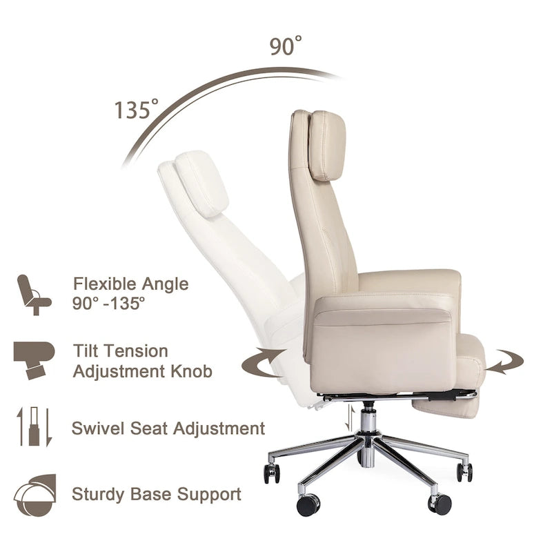 Adjustable High Back Office Chair with Armrests and Extendable Footrest