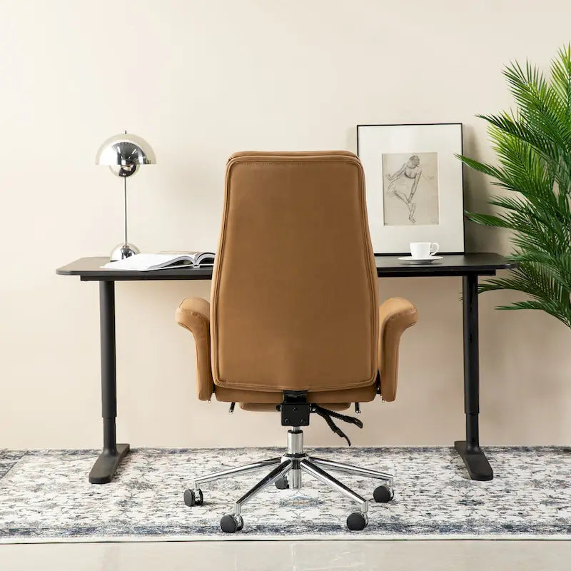 Adjustable High Back Office Chair with Armrests and Extendable Footrest
