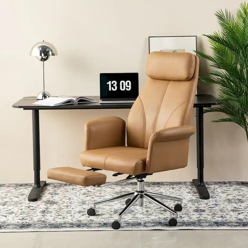 Adjustable High Back Office Chair with Armrests and Extendable Footrest