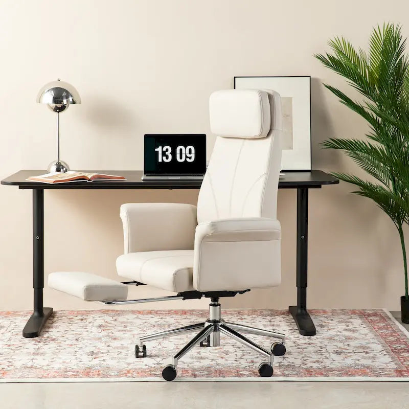 Adjustable High Back Office Chair with Armrests and Extendable Footrest