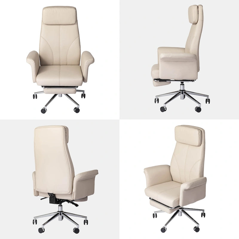 Adjustable High Back Office Chair with Armrests and Extendable Footrest