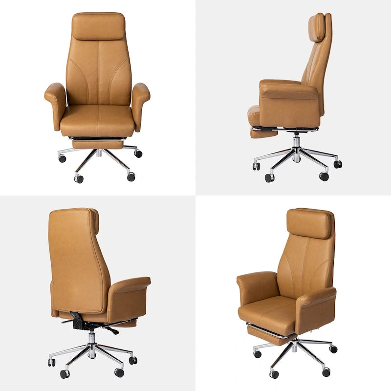 Adjustable High Back Office Chair with Armrests and Extendable Footrest