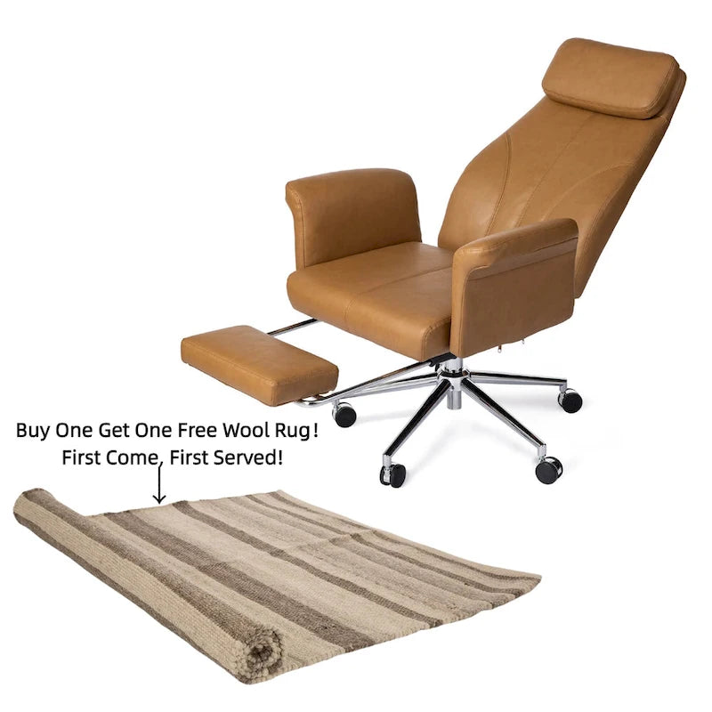 Adjustable High Back Office Chair with Armrests and Extendable Footrest