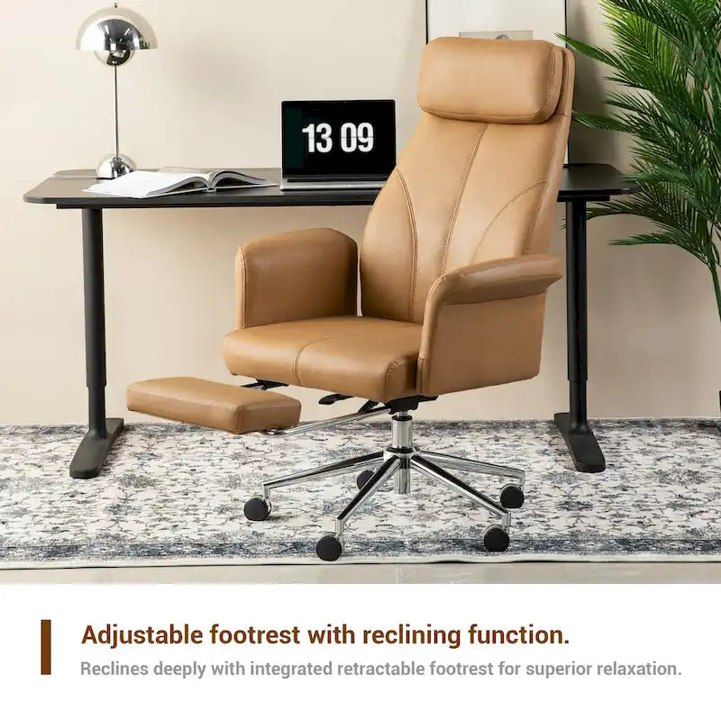 Adjustable High Back Office Chair with Armrests and Extendable Footrest