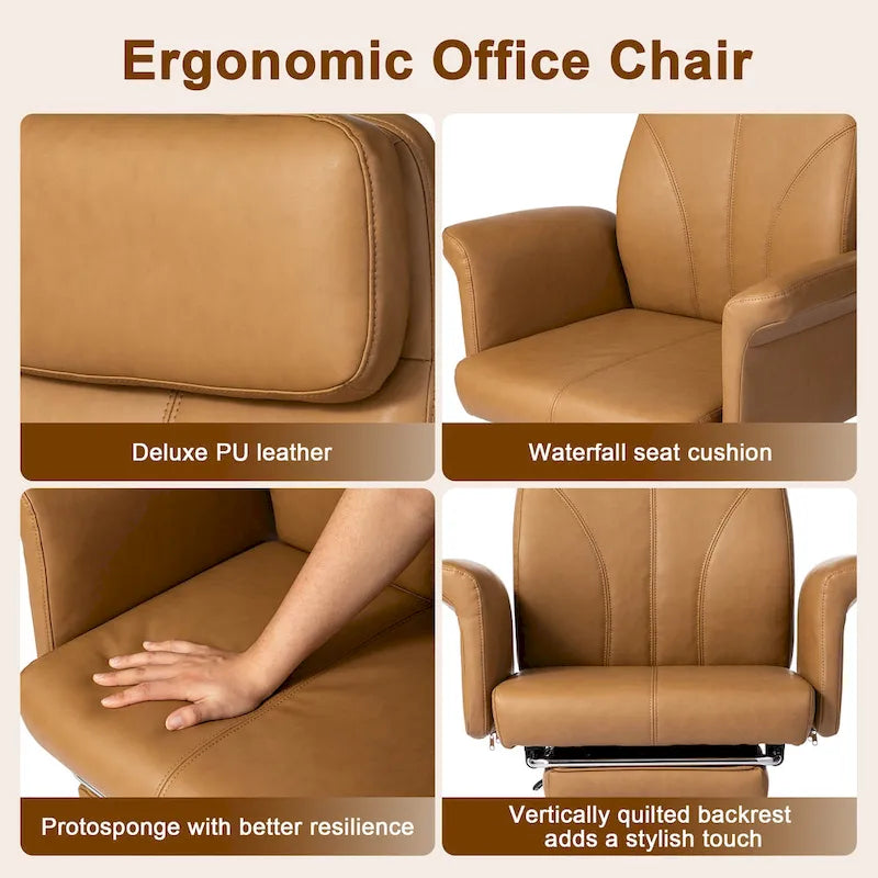 Adjustable High Back Office Chair with Armrests and Extendable Footrest