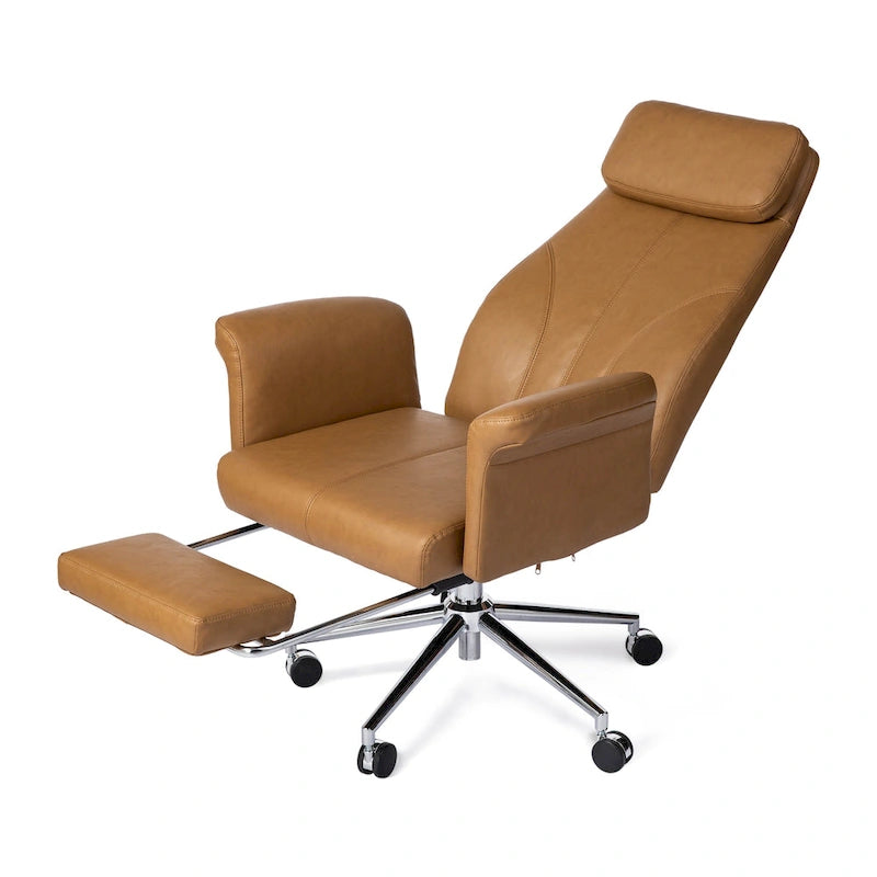 Adjustable High Back Office Chair with Armrests and Extendable Footrest