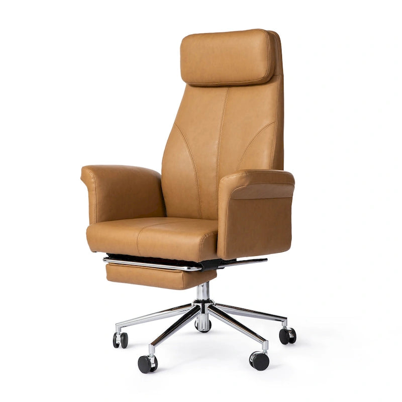Adjustable High Back Office Chair with Armrests and Extendable Footrest