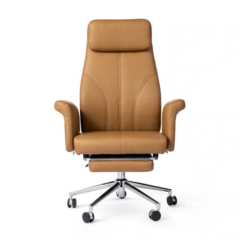Adjustable High Back Office Chair with Armrests and Extendable Footrest