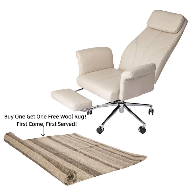 Adjustable High Back Office Chair with Armrests and Extendable Footrest