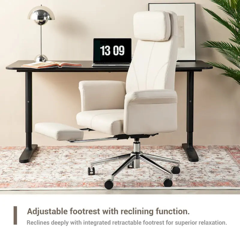 Adjustable High Back Office Chair with Armrests and Extendable Footrest