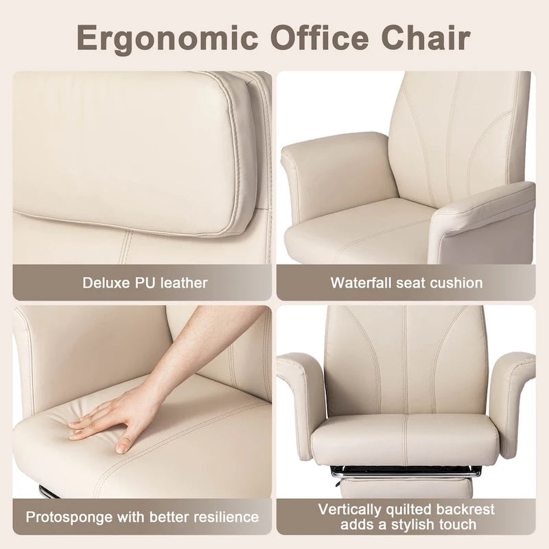 Adjustable High Back Office Chair with Armrests and Extendable Footrest