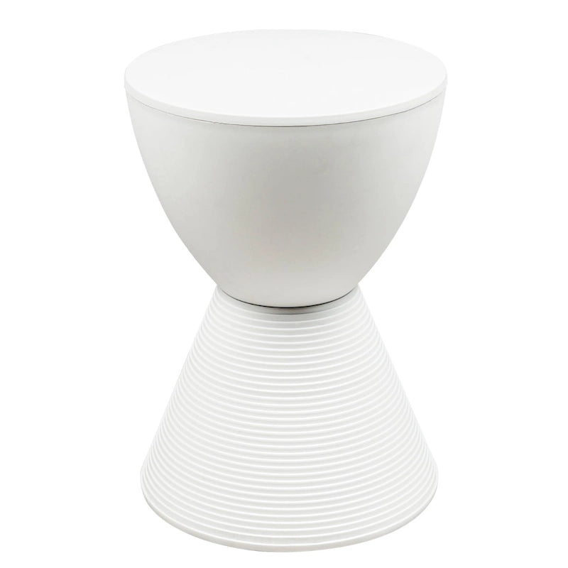 Round Hourglass Storage Side Table with Ribbed Base Removable Lid