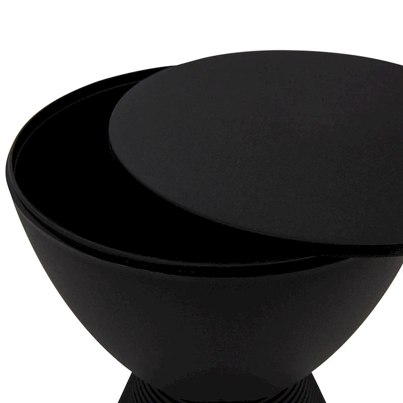 Round Hourglass Storage Side Table with Ribbed Base Removable Lid