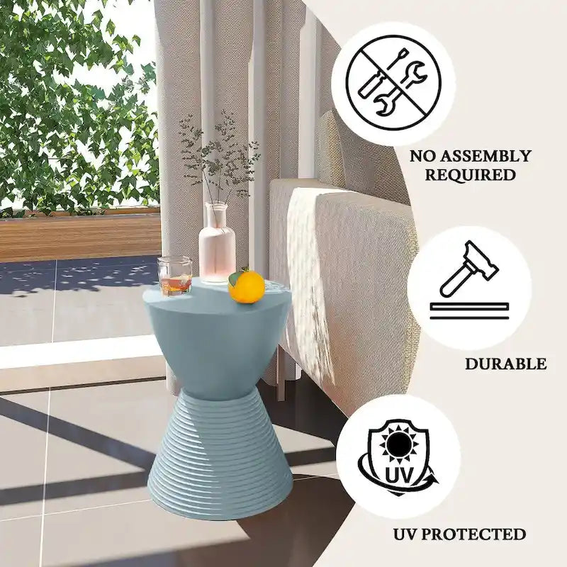 Round Hourglass Storage Side Table with Ribbed Base Removable Lid