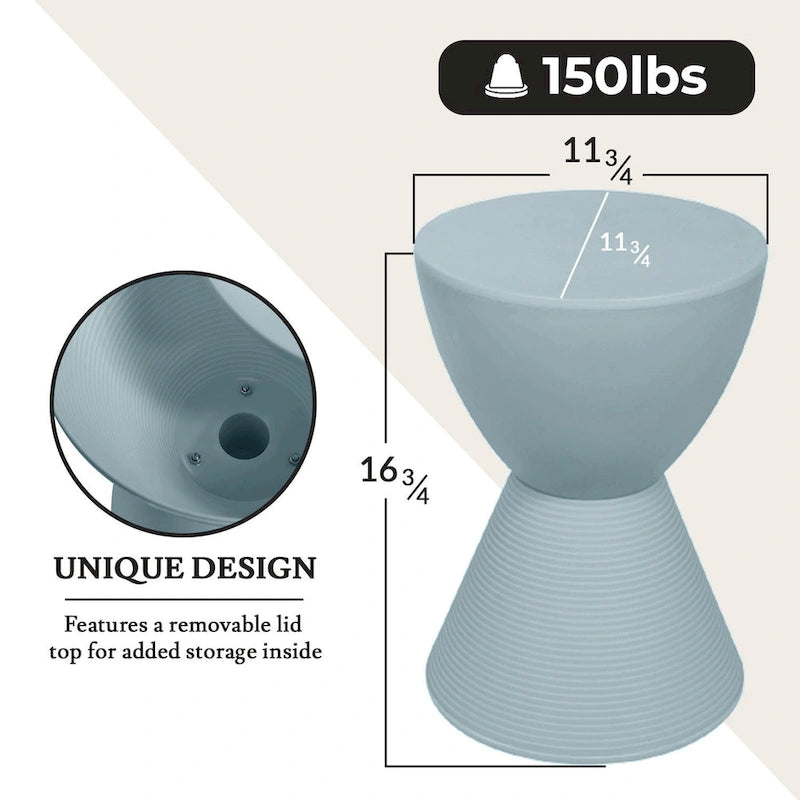 Round Hourglass Storage Side Table with Ribbed Base Removable Lid