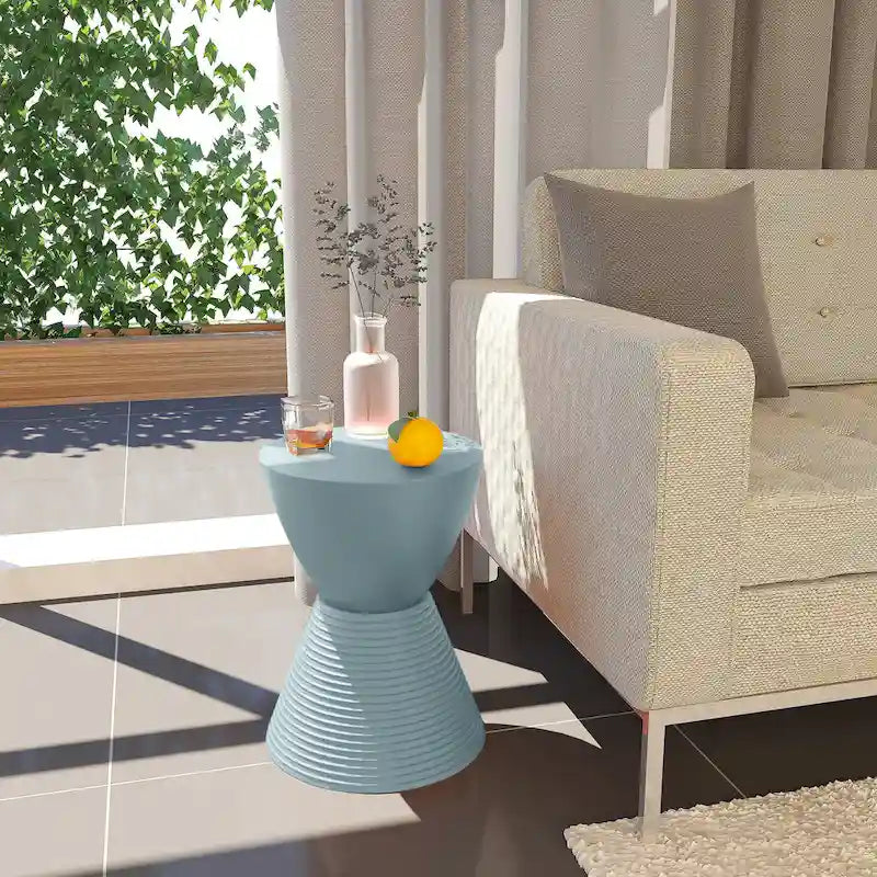 Round Hourglass Storage Side Table with Ribbed Base Removable Lid