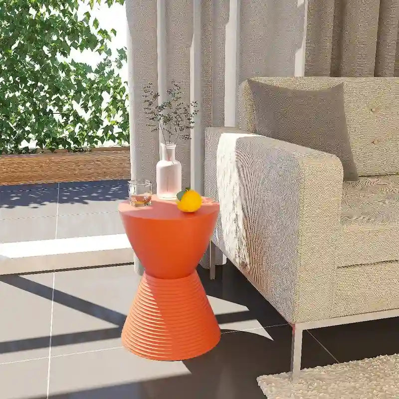Round Hourglass Storage Side Table with Ribbed Base Removable Lid