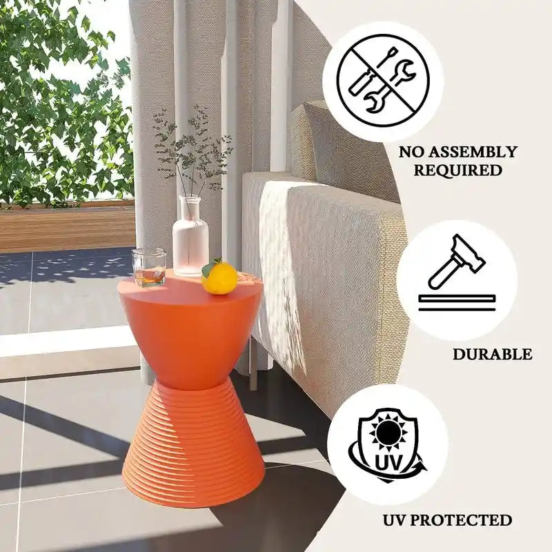 Round Hourglass Storage Side Table with Ribbed Base Removable Lid