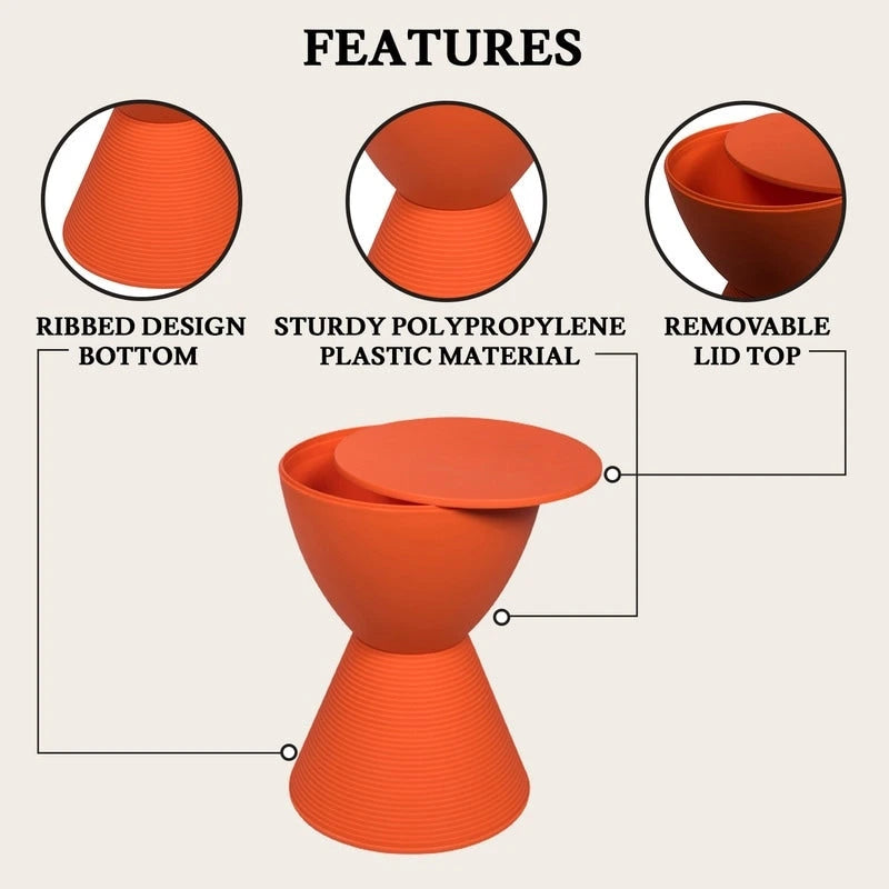 Round Hourglass Storage Side Table with Ribbed Base Removable Lid