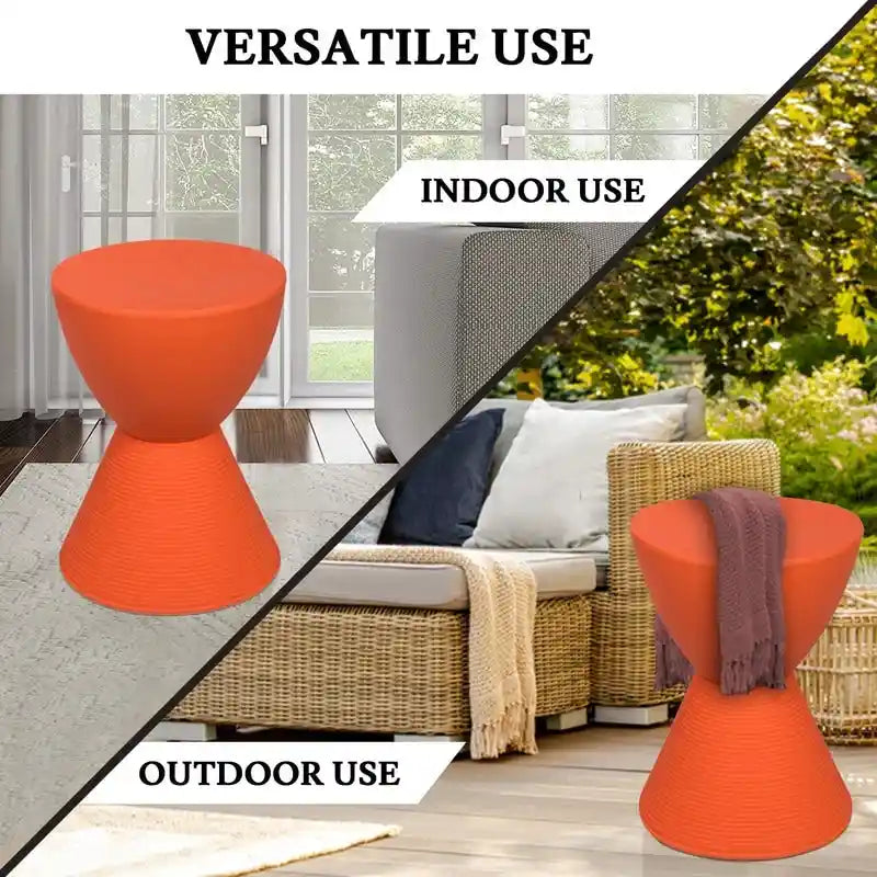 Round Hourglass Storage Side Table with Ribbed Base Removable Lid