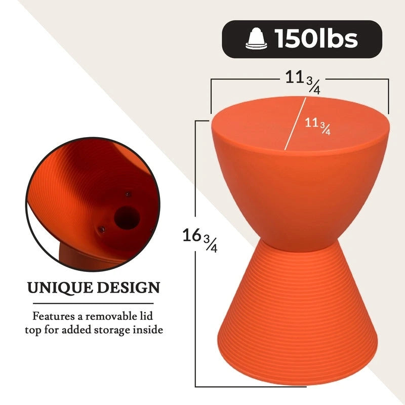 Round Hourglass Storage Side Table with Ribbed Base Removable Lid