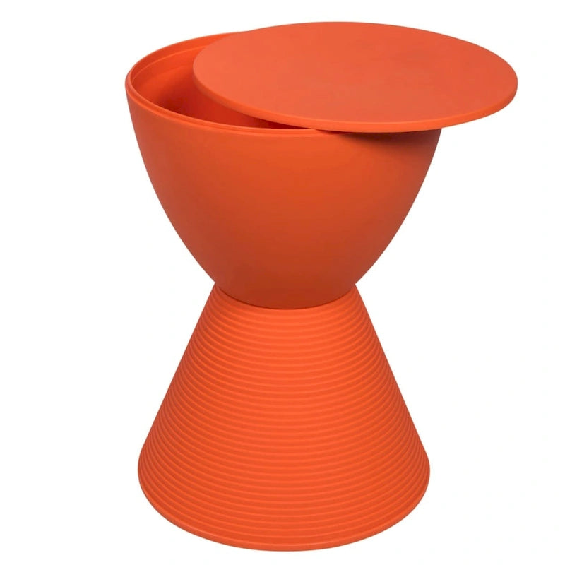 Round Hourglass Storage Side Table with Ribbed Base Removable Lid