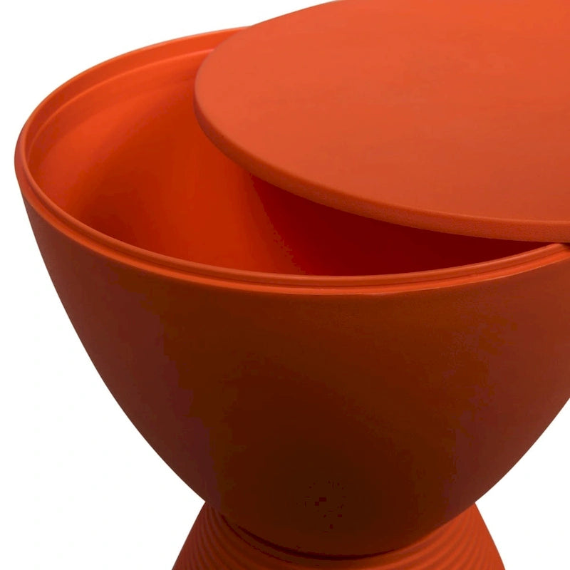 Round Hourglass Storage Side Table with Ribbed Base Removable Lid
