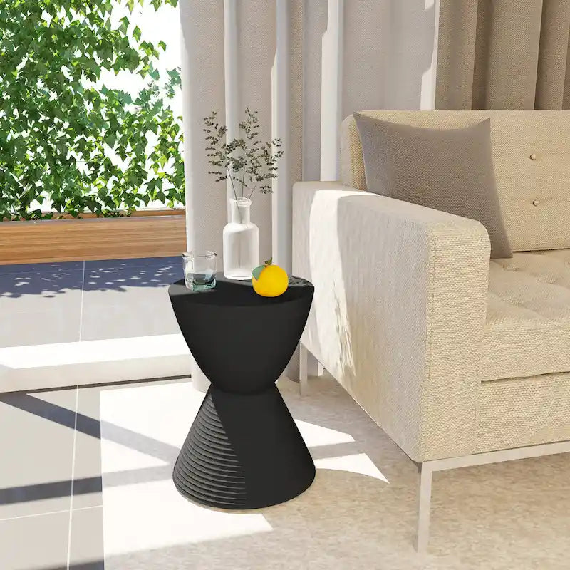 Round Hourglass Storage Side Table with Ribbed Base Removable Lid