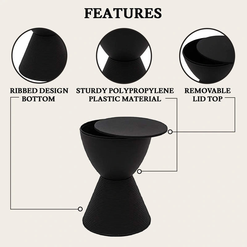 Round Hourglass Storage Side Table with Ribbed Base Removable Lid