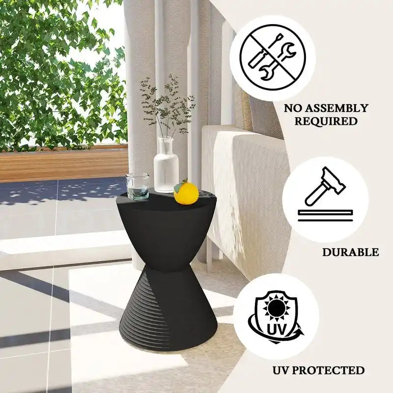 Round Hourglass Storage Side Table with Ribbed Base Removable Lid